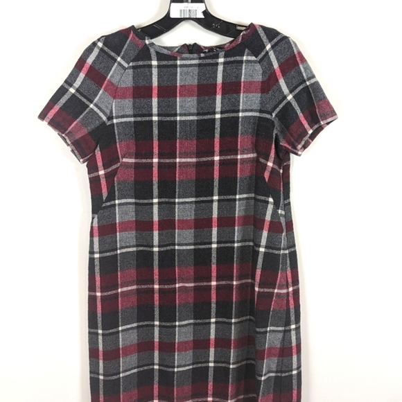 Pietro Brunelli Italy Gray Maroon Plaid Bateau Wool Shift Dress - Picture 8 of 9